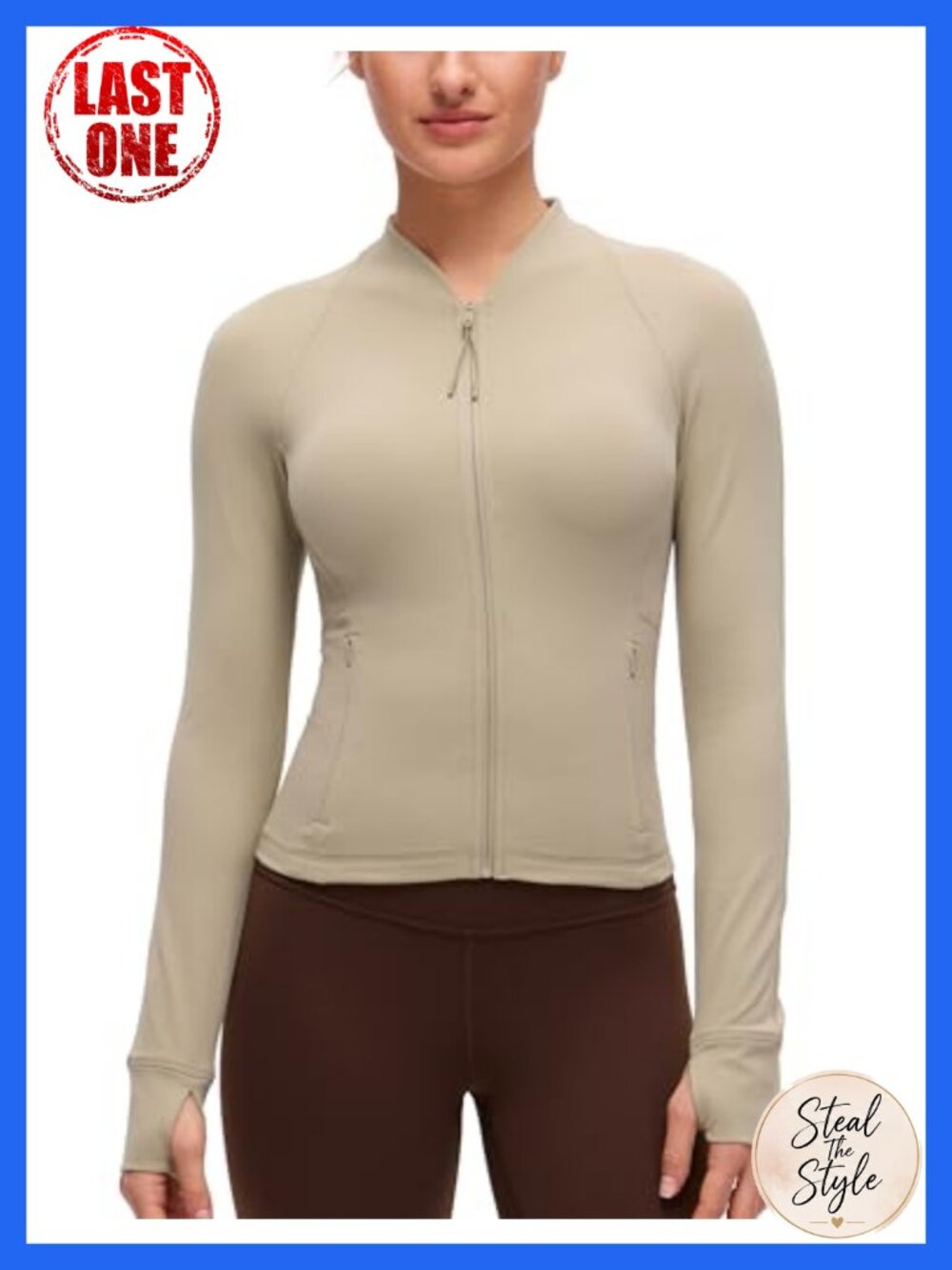 Butterluxe V-Neck Slim Fit Waist Length Active Jacket with Thumbholes